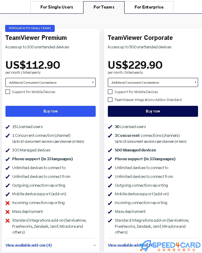 TeamViewer代购代付订阅AI [人工代购]套餐- Speed4Card专业充值平台