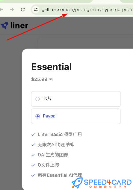 LINER AI代购代付订阅AI [人工代购]怎么支付？- Speed4Card专业充值平台