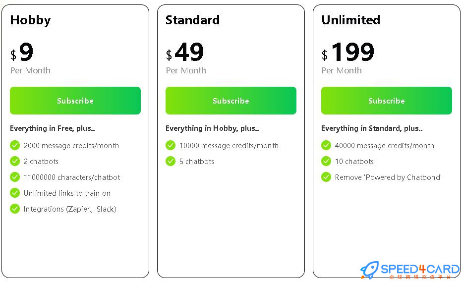 ChatBond代购代付订阅AI [人工代购]套餐- Speed4Card专业充值平台