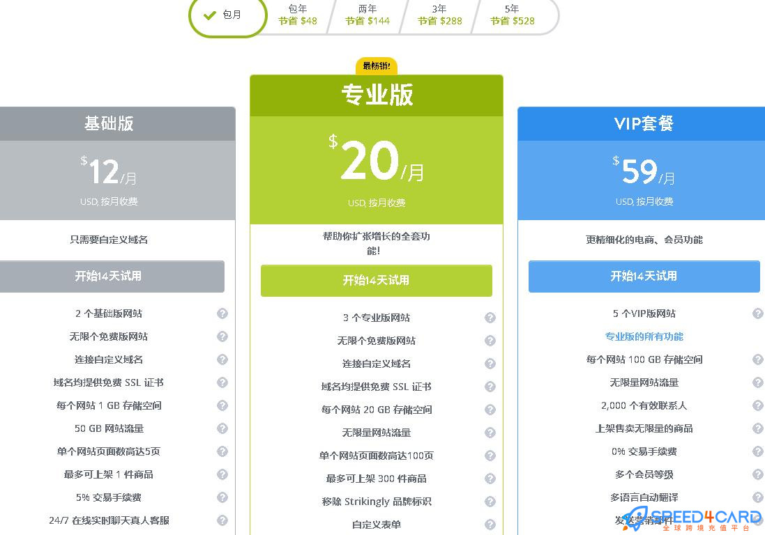 Strikingly网站构建代购代付会员套餐 【人工代购】套餐- Speed4Card专业充值平台