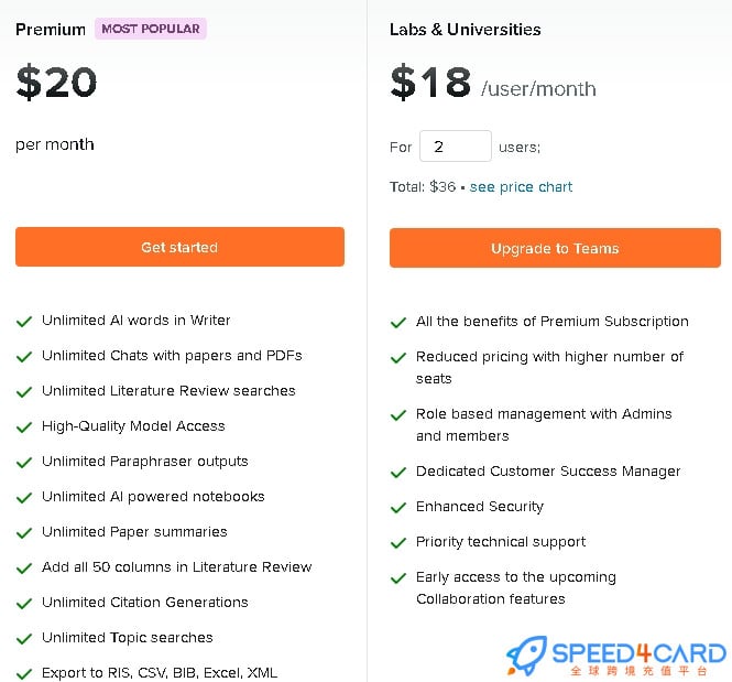 SciSpace代购代付订阅AI [人工代购]套餐- Speed4Card专业充值平台
