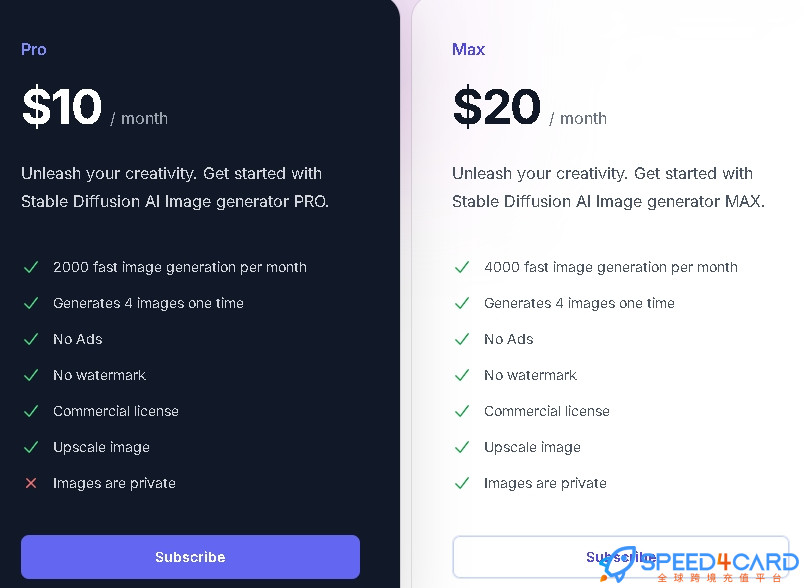 Stable Diffusion代购代付订阅AI [人工代购]套餐- Speed4Card专业充值平台