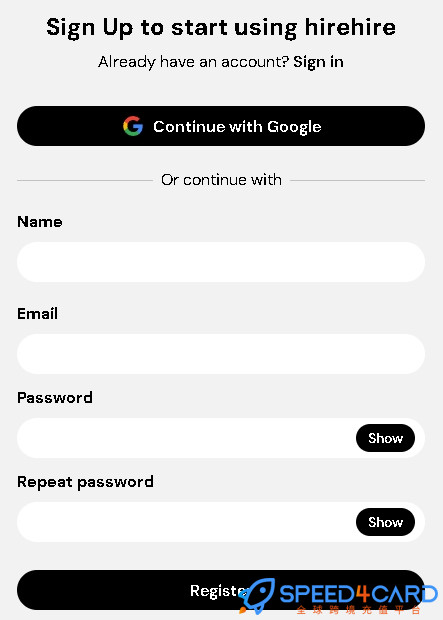 hirehire.ai代购代付订阅AI [人工代购]怎么登录？- Speed4Card专业充值平台