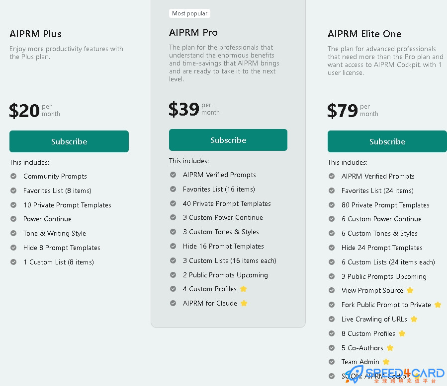 AIPRM代购代付订阅AI [人工代购]套餐- Speed4Card专业充值平台
