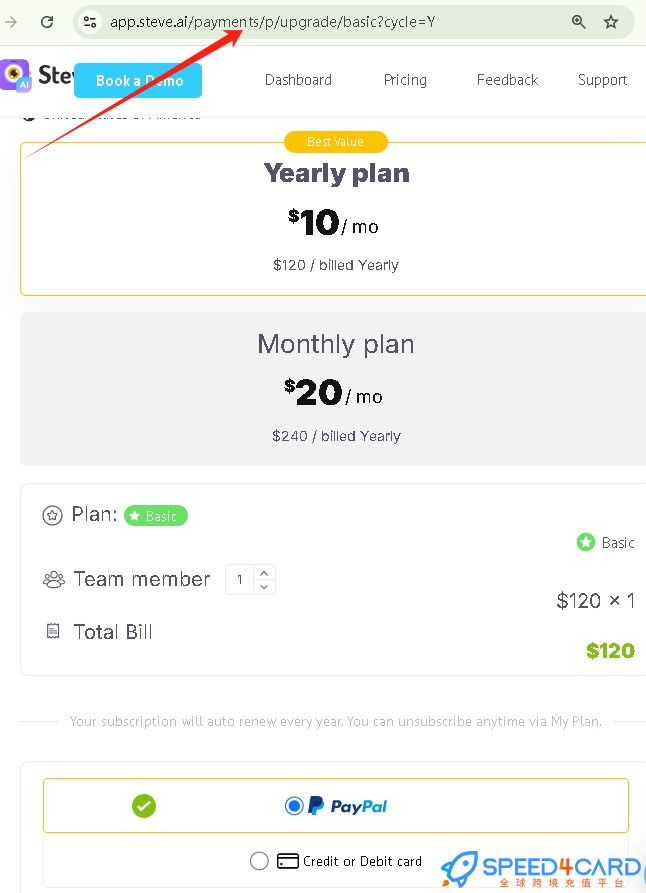 Steve AI代购代付订阅AI [人工代购]怎么支付？- Speed4Card专业充值平台