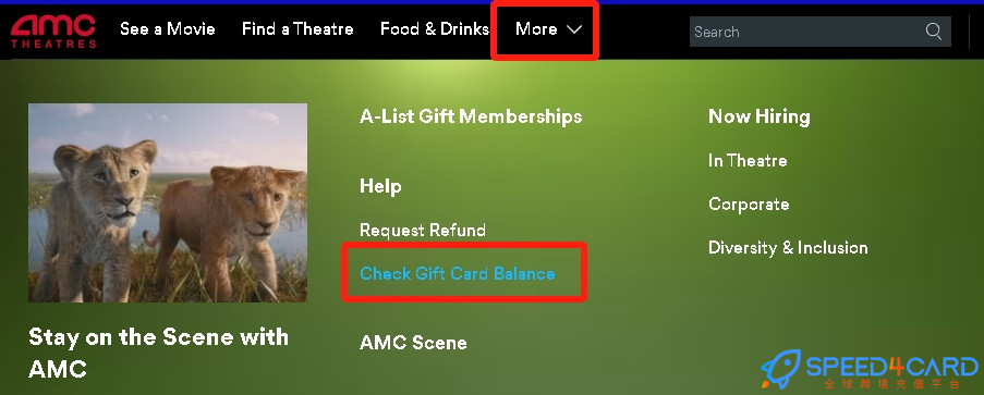 AMC Theatres礼品卡美国 | AMC Theatres eGift Voucher充值卡密  [自动发货]- Speed4Card专业充值平台